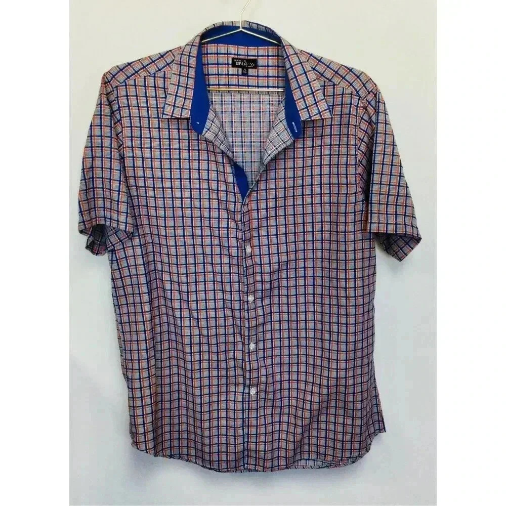 Galaxy By Harvic Mens Multicolor Plaid Cotton Short Sleeve Button Up Shirt XL